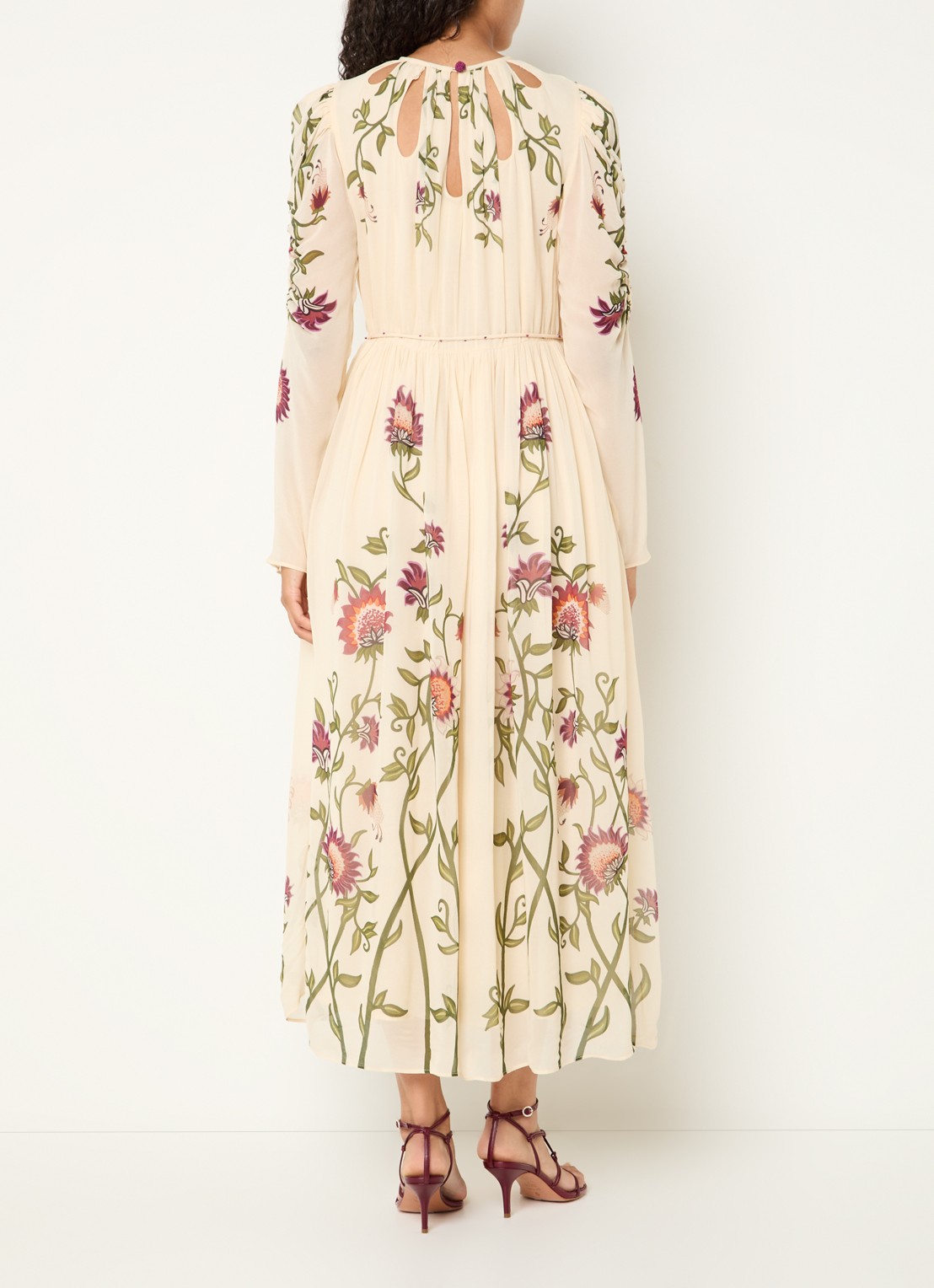 Farm Rio Midi jurk met bloemenprint en cut-out detail - achterkant creme