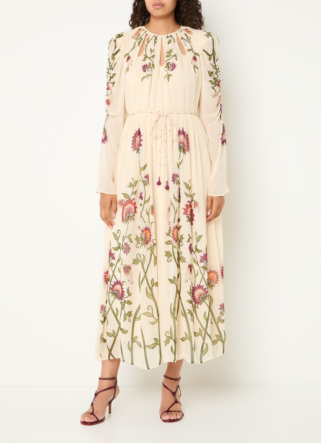 Farm Rio Midi jurk met bloemenprint en cut-out detail - detail 2 creme