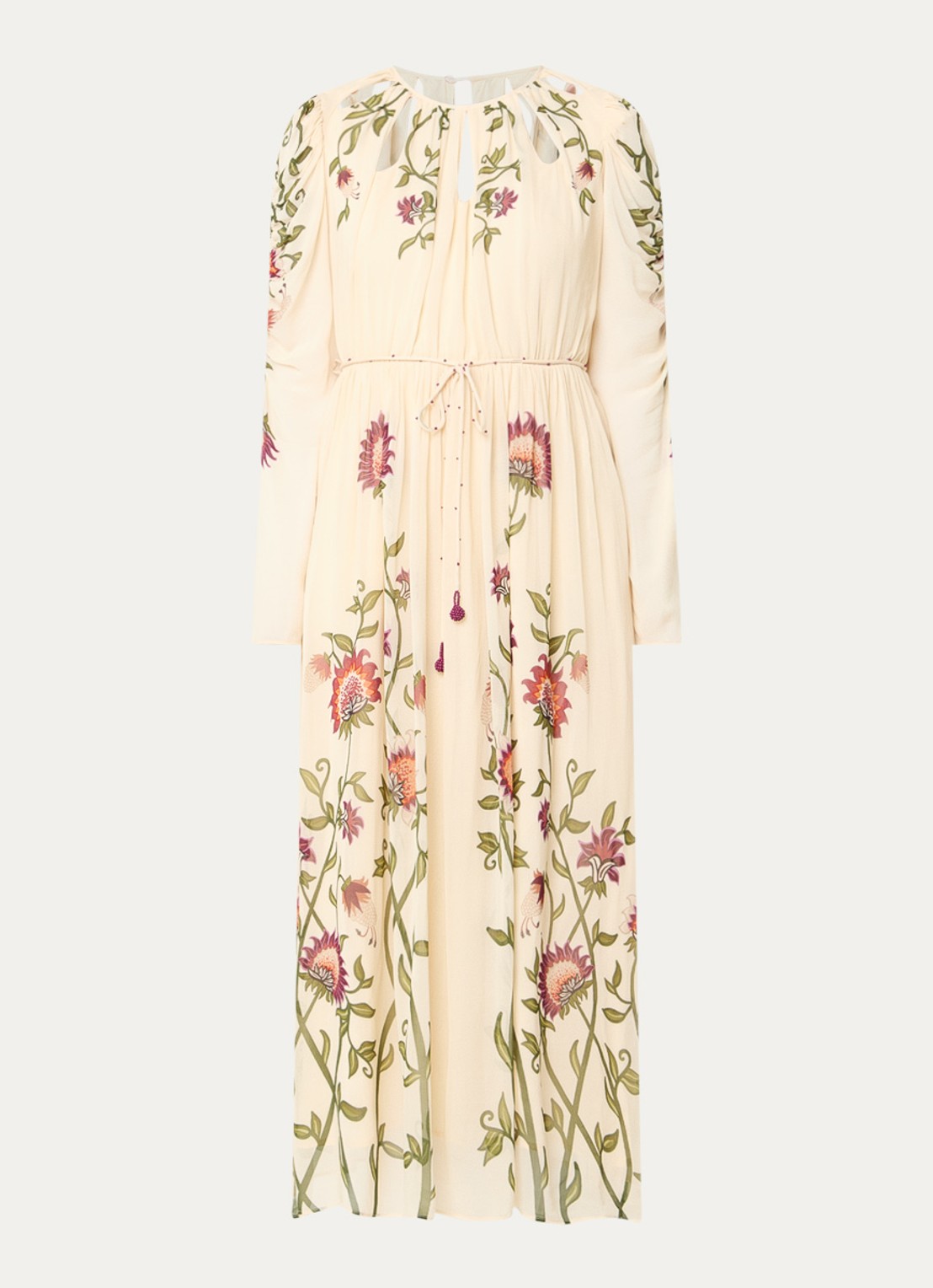 Farm Rio Midi jurk met bloemenprint en cut-out detail - voorkant 3 creme