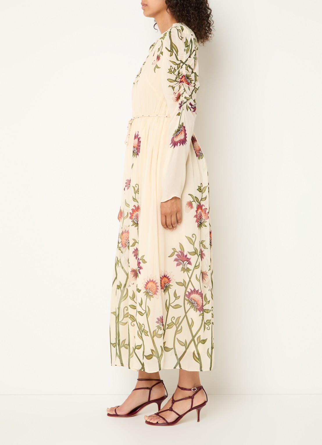 Farm Rio Midi jurk met bloemenprint en cut-out detail - voorkant 4 creme