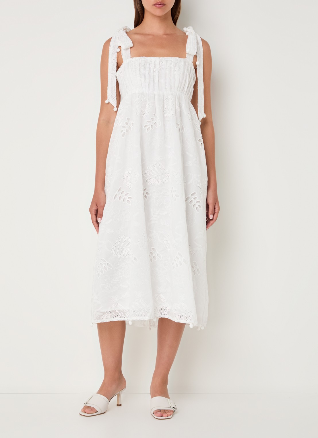 Farm Rio Midi jurk met broderie en geknoopt detail - detail 2 wit