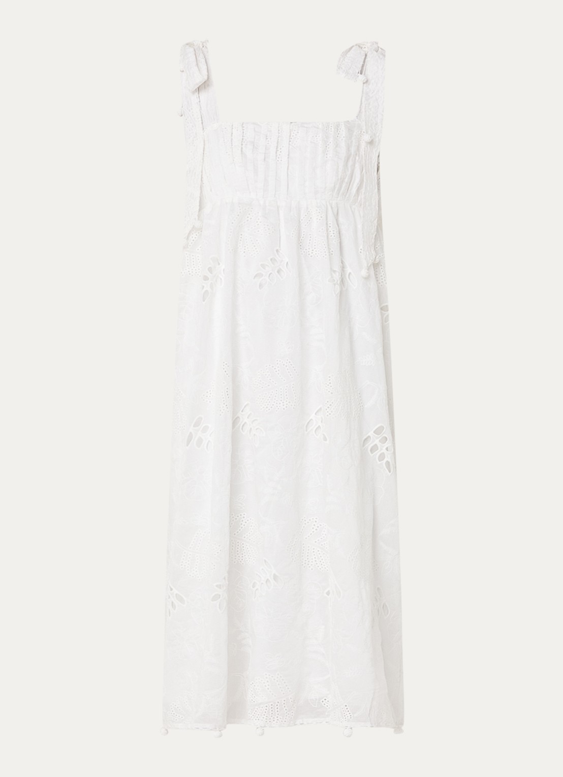 Farm Rio Midi jurk met broderie en geknoopt detail - voorkant 3 wit