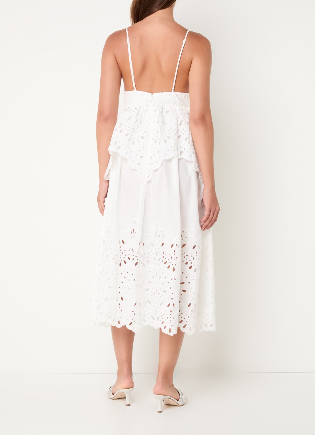 Farm Rio Midi jurk met broderie en volant - achterkant 3 wit
