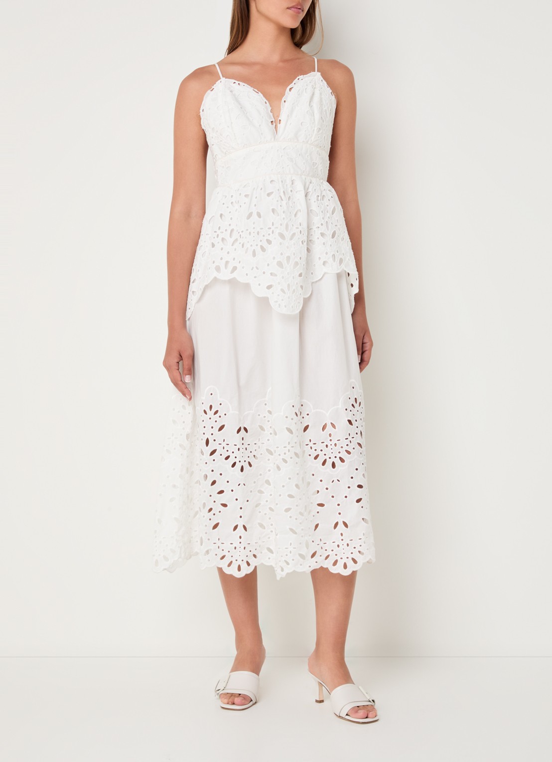 Farm Rio Midi jurk met broderie en volant - detail 4 wit