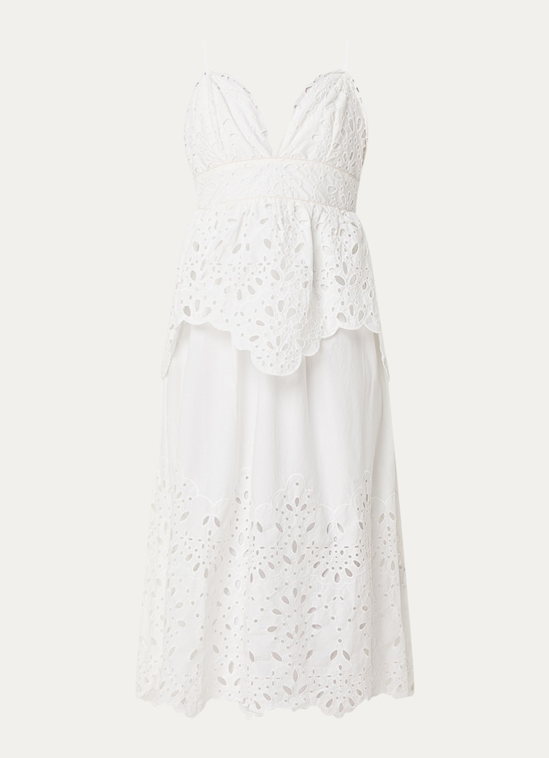 Farm Rio Midi jurk met broderie en volant - voorkant wit