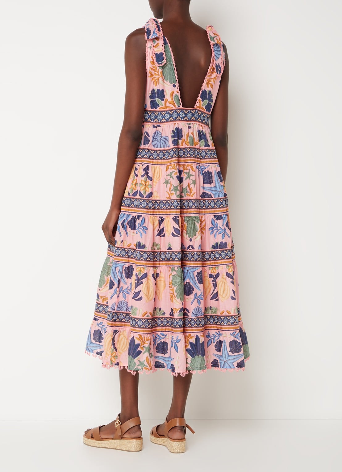 Farm Rio Midi jurk met print en rugdecolleté - achterkant roze