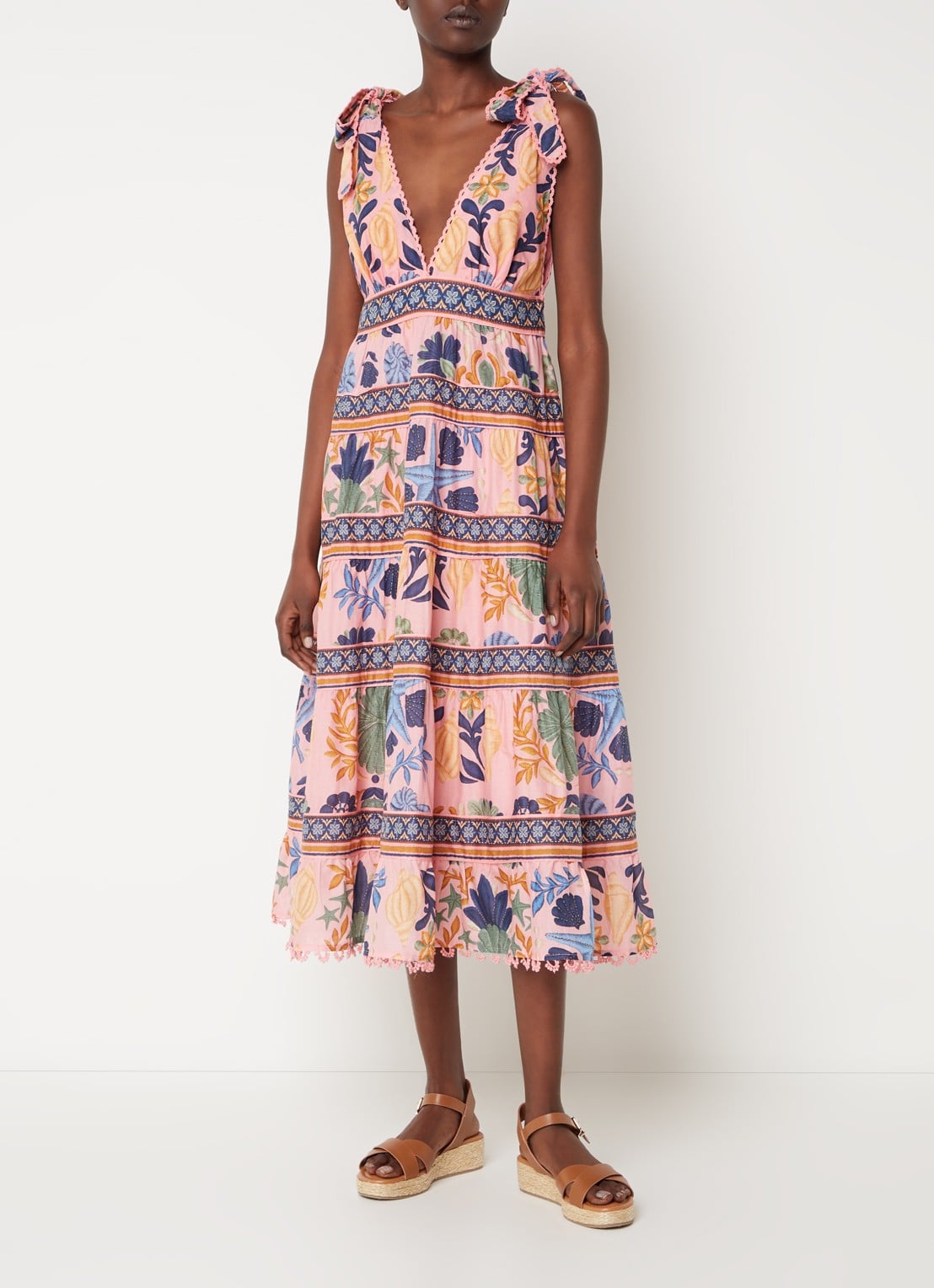 Farm Rio Midi jurk met print en rugdecolleté - detail 4 roze
