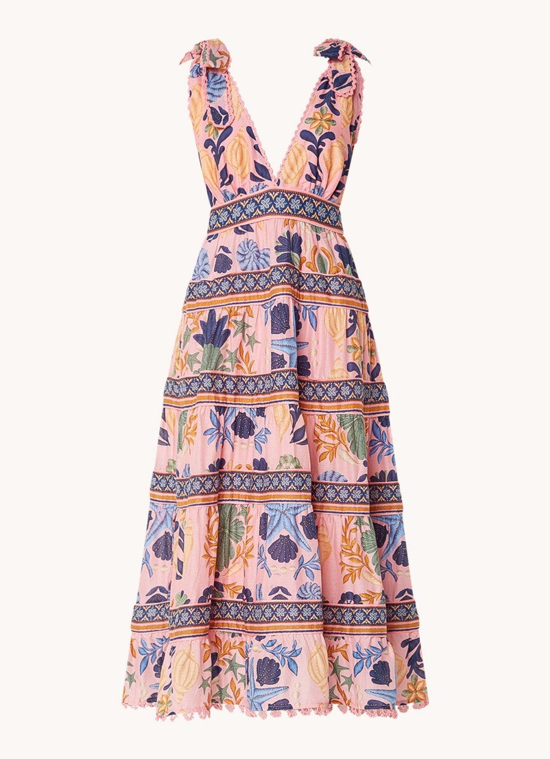 Farm Rio Midi jurk met print en rugdecolleté - voorkant 2 roze