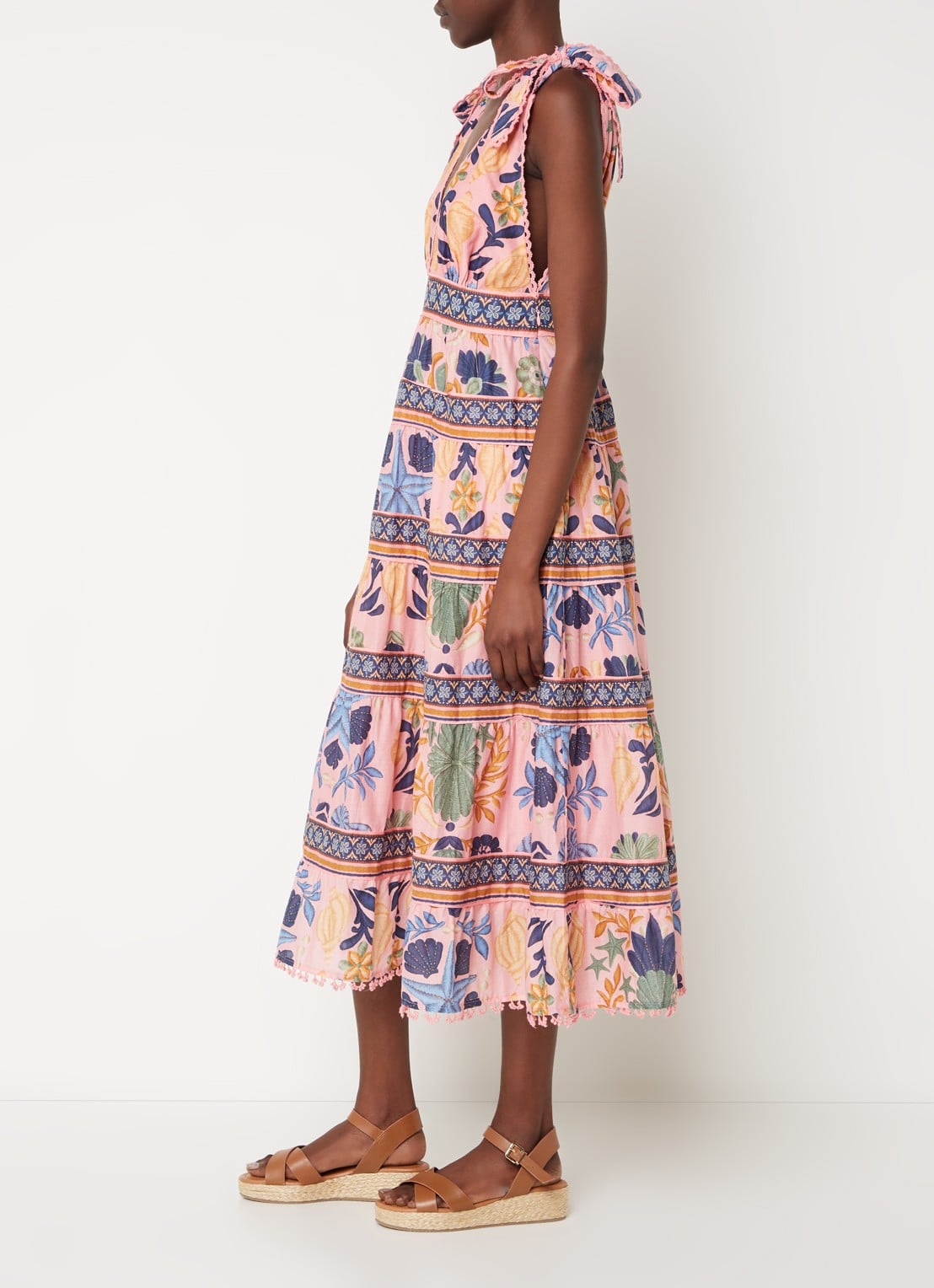 Farm Rio Midi jurk met print en rugdecolleté - voorkant 3 roze