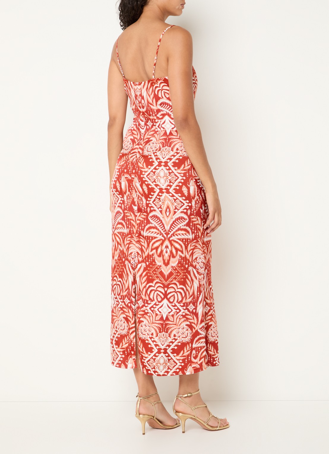 Farm Rio Midi jurk met print en spaghettibandjes - achterkant 4 rood