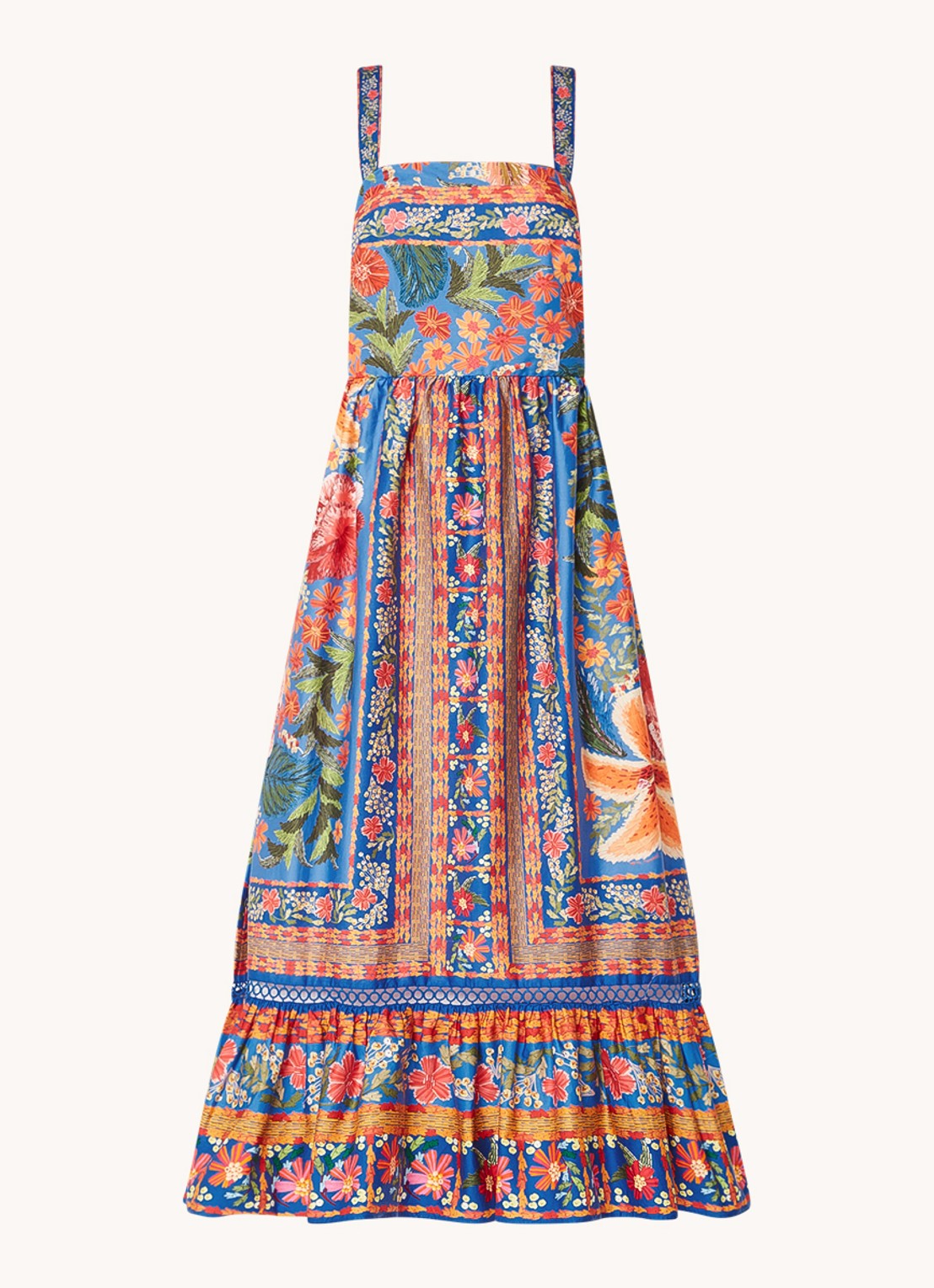 Farm Rio Midi jurk met print en strikdetail  - voorkant blauw