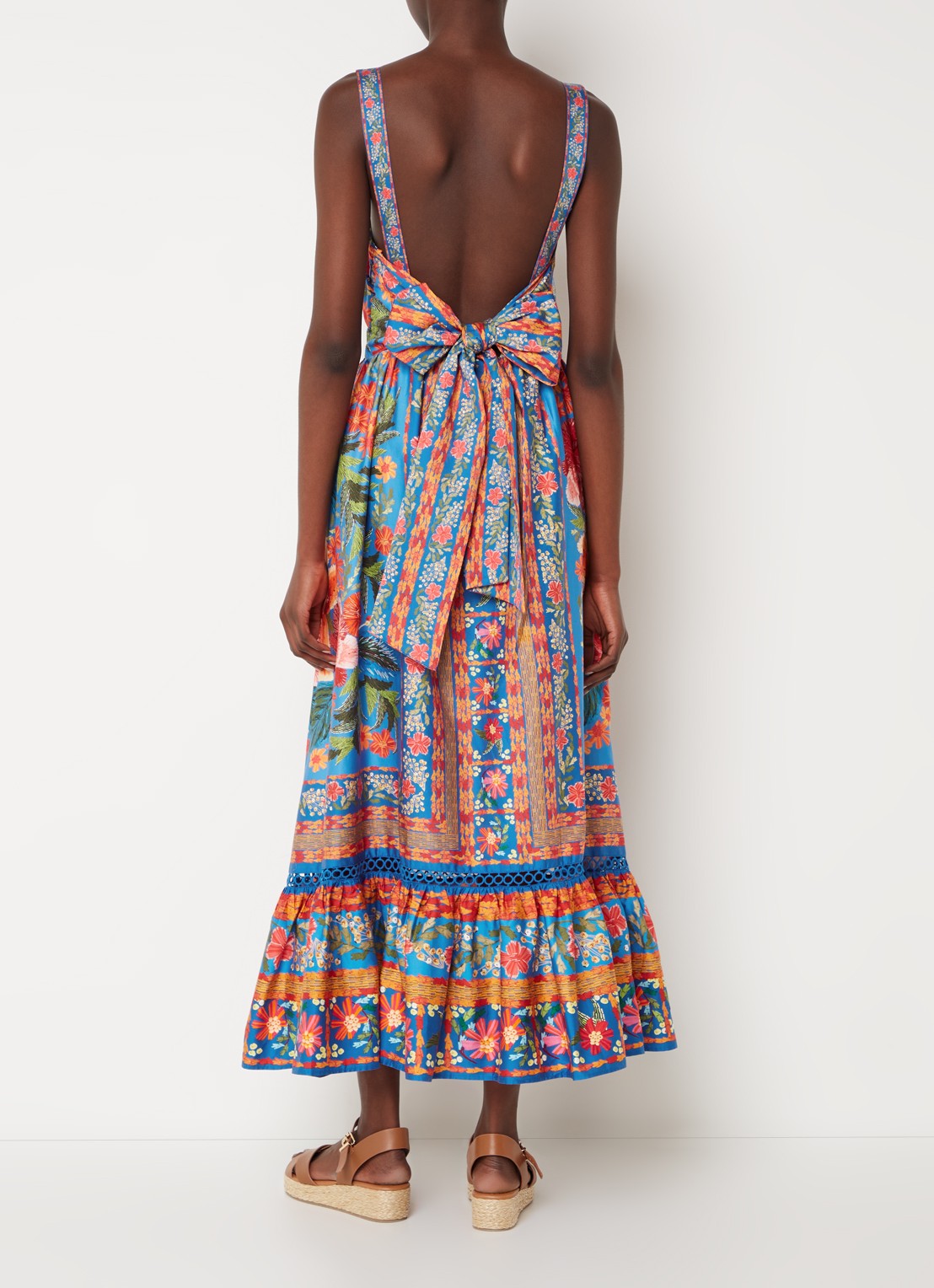 Farm Rio Midi jurk met print en strikdetail  - voorkant 2 blauw