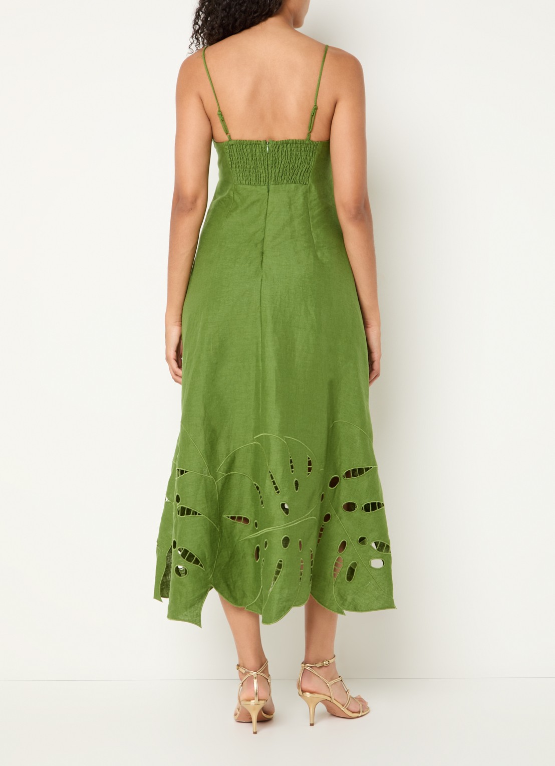 Farm Rio Midi jurk van linnen met cut-out detail - achterkant 2 groen