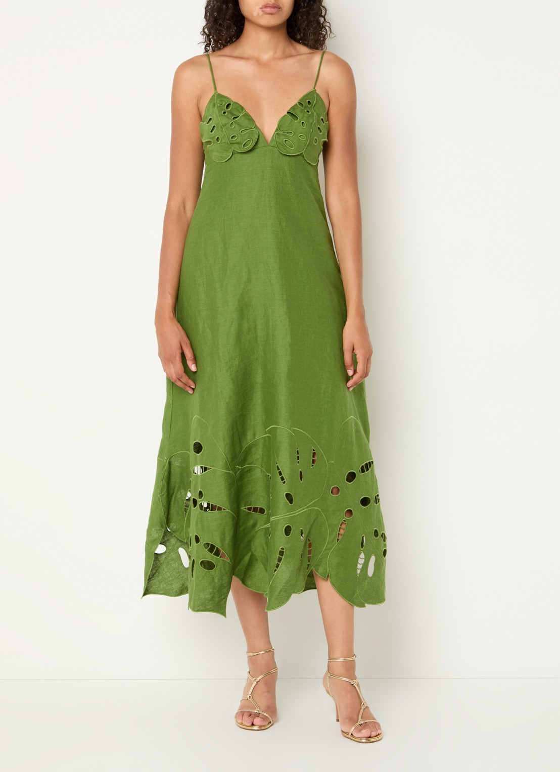 Farm Rio Midi jurk van linnen met cut-out detail - detail groen