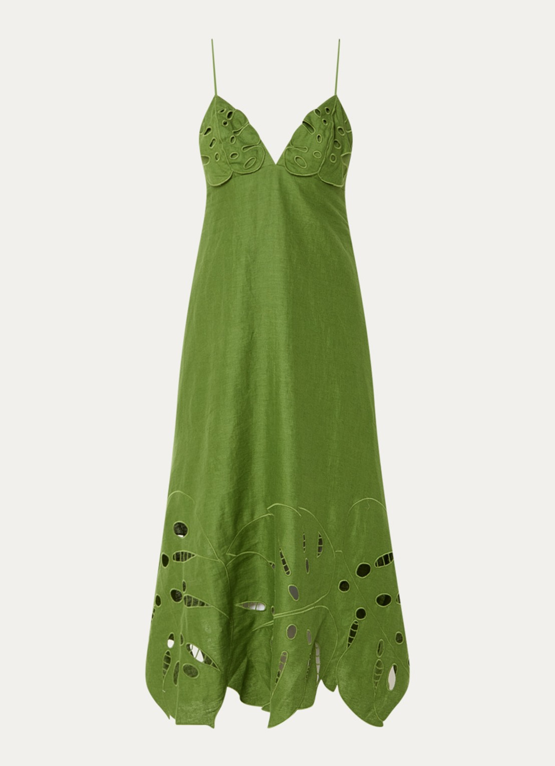 Farm Rio Midi jurk van linnen met cut-out detail - voorkant 3 groen
