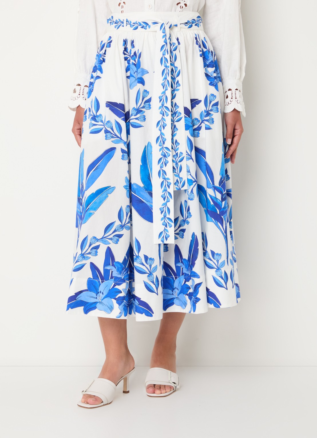 Farm Rio Midi rok met bloemenprint en steekzakken - detail 4 blauw