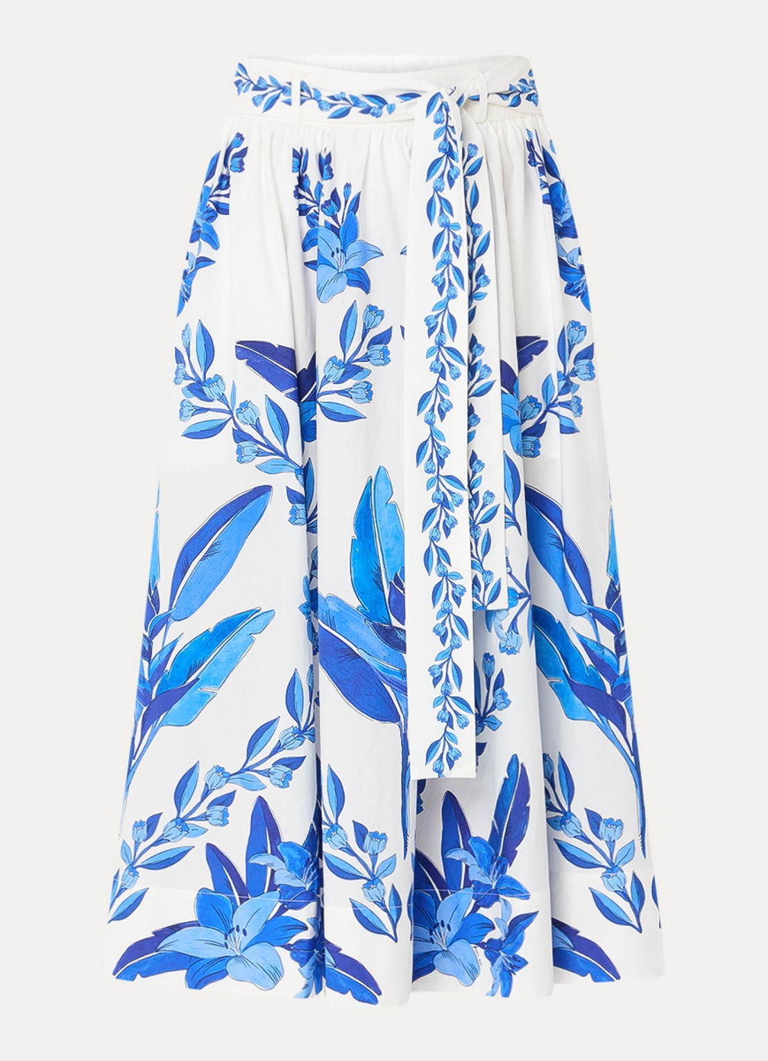 Farm Rio Midi rok met bloemenprint en steekzakken - voorkant 2 blauw