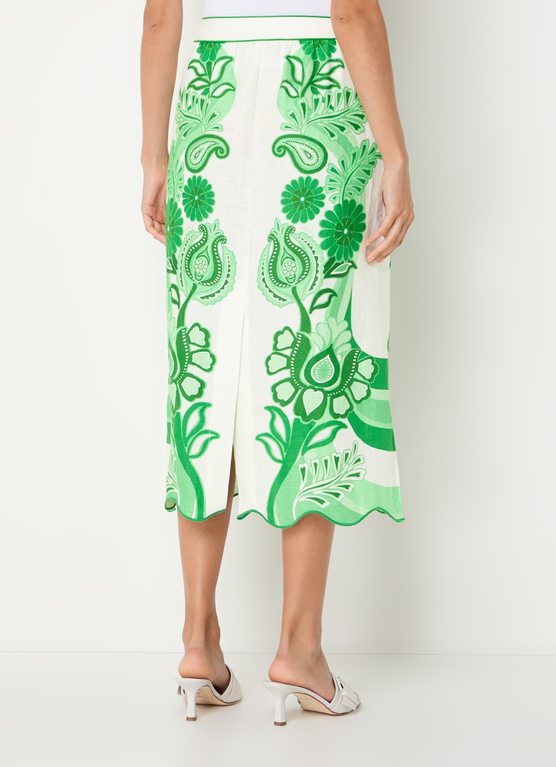 Farm Rio Midi rok van linnen met bloemenprint - achterkant 5 groen