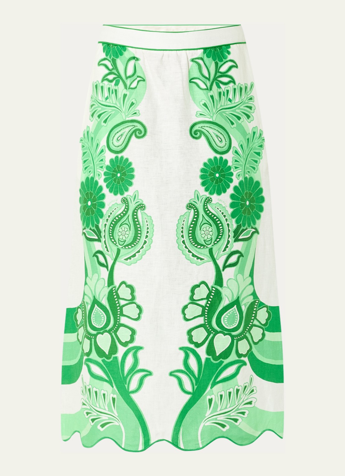 Farm Rio Midi rok van linnen met bloemenprint - voorkant 3 groen