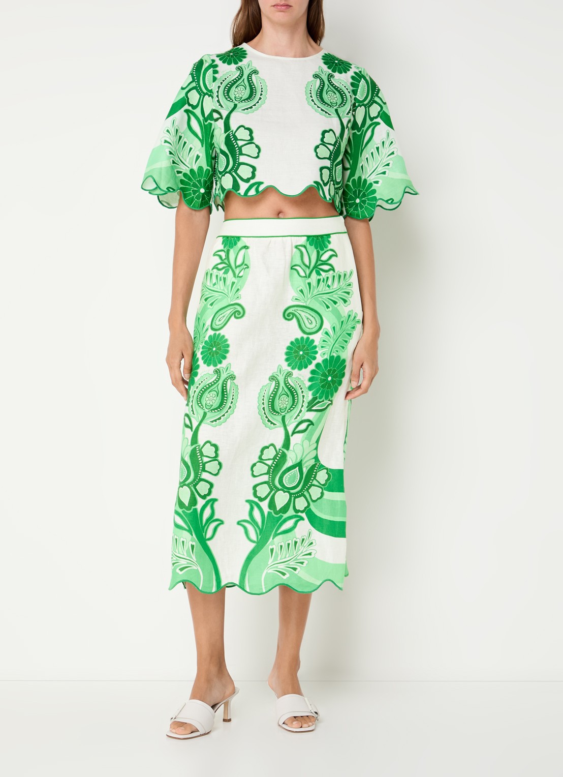 Farm Rio Midi rok van linnen met bloemenprint - voorkant 4 groen
