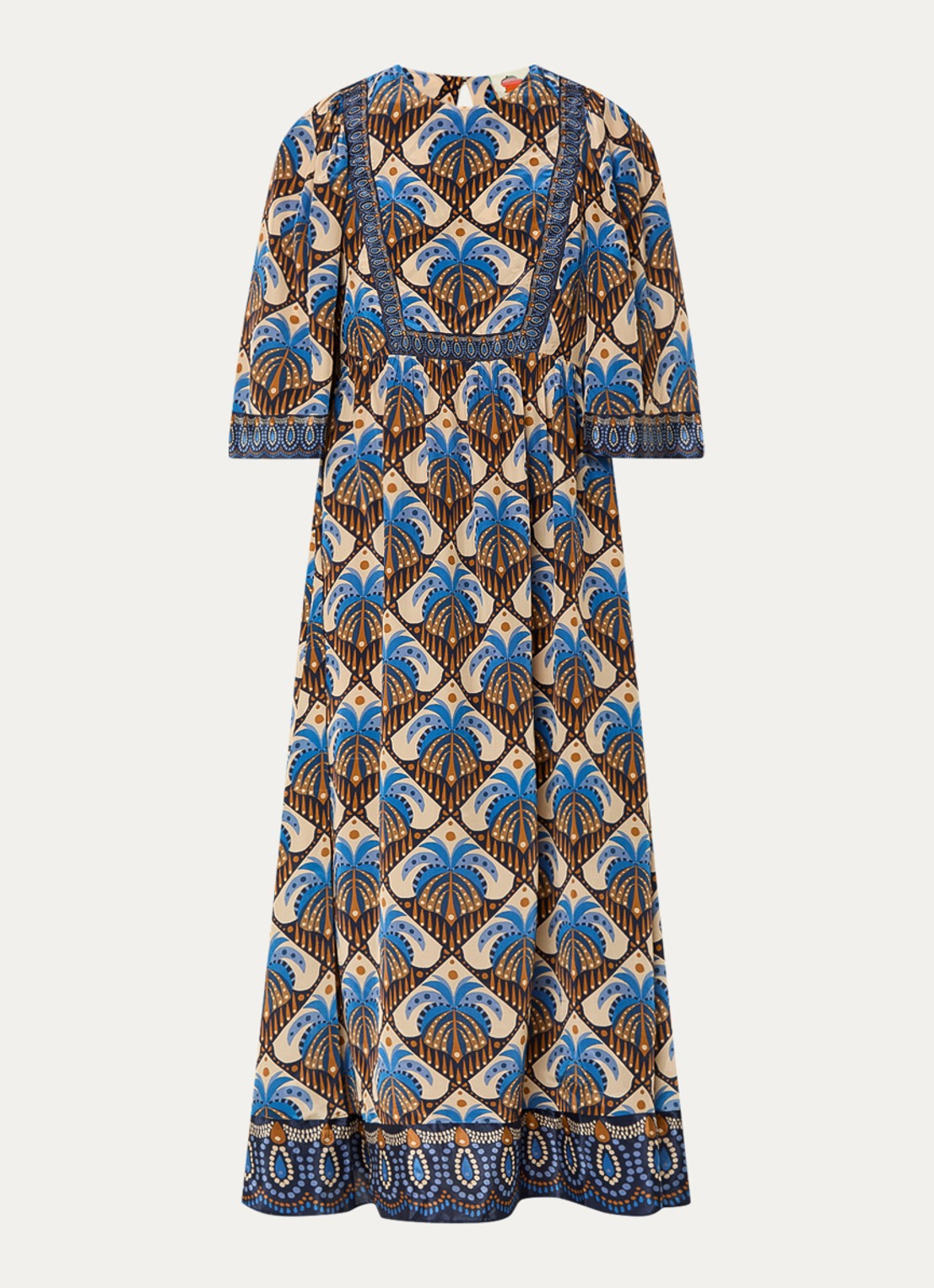 Farm Rio Midi tuniekjurk met print en vlindermouw - voorkant donkerblauw