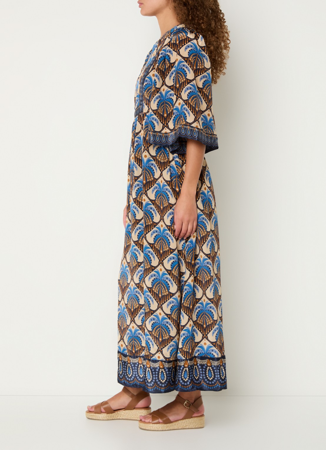 Farm Rio Midi tuniekjurk met print en vlindermouw - voorkant 2 donkerblauw