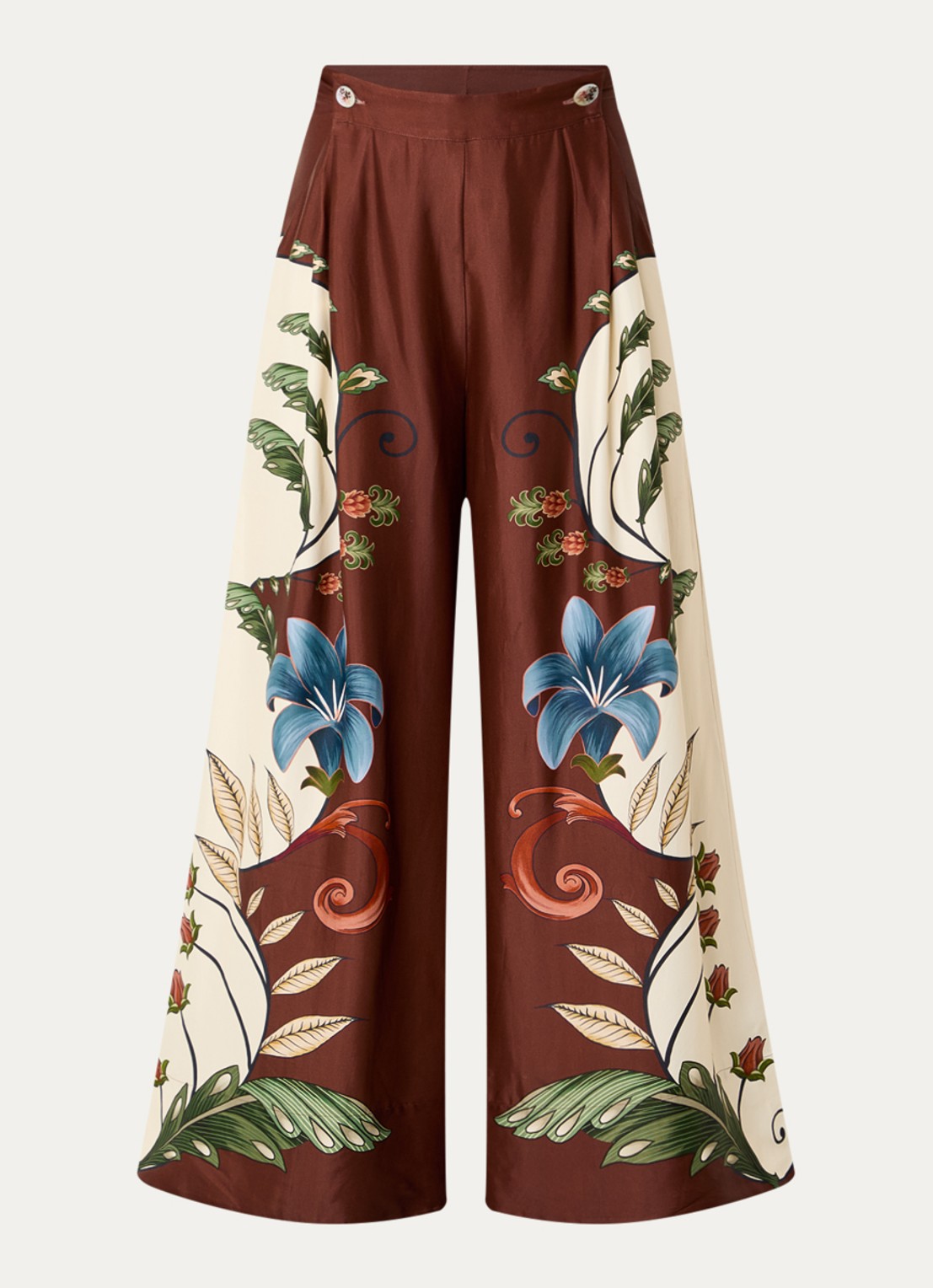 Farm Rio Milena high waist wide fit broek met print - voorkant 2 hazelnootbruin