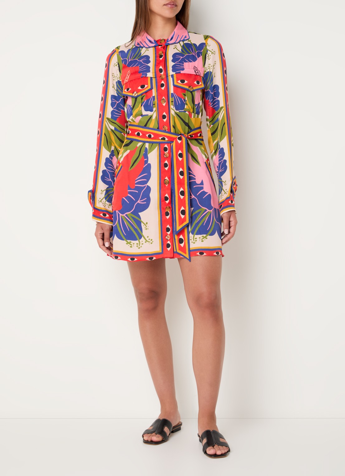 Farm Rio Mini blousejurk met print en borstzakken - voorkant 5 rood