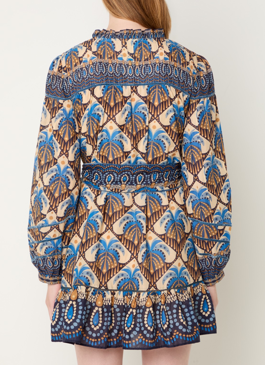 Farm Rio Mini blousejurk met print en strikceintuur - achterkant 5 beige