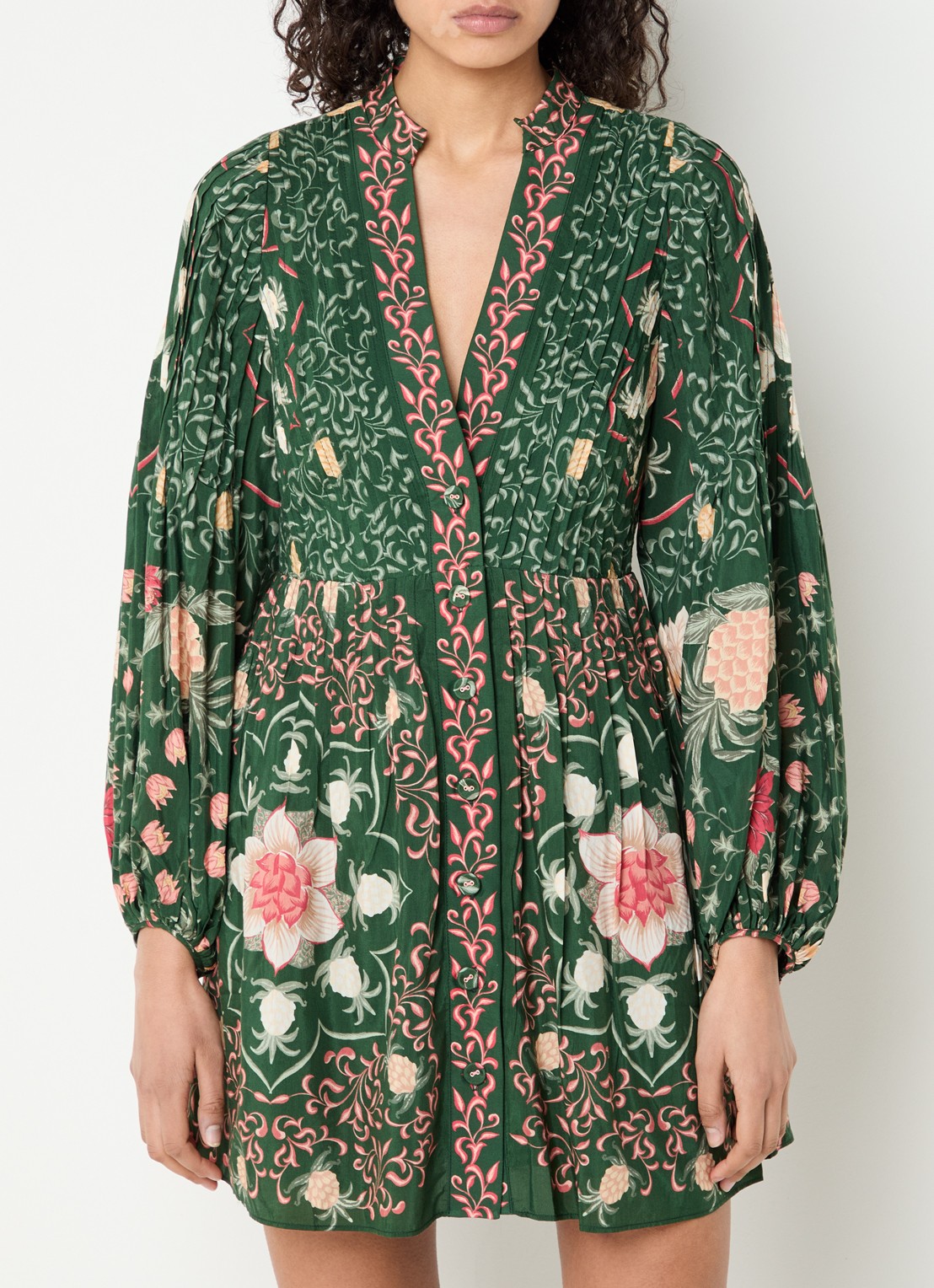 Farm Rio Mini blousejurk met print - detail donkergroen