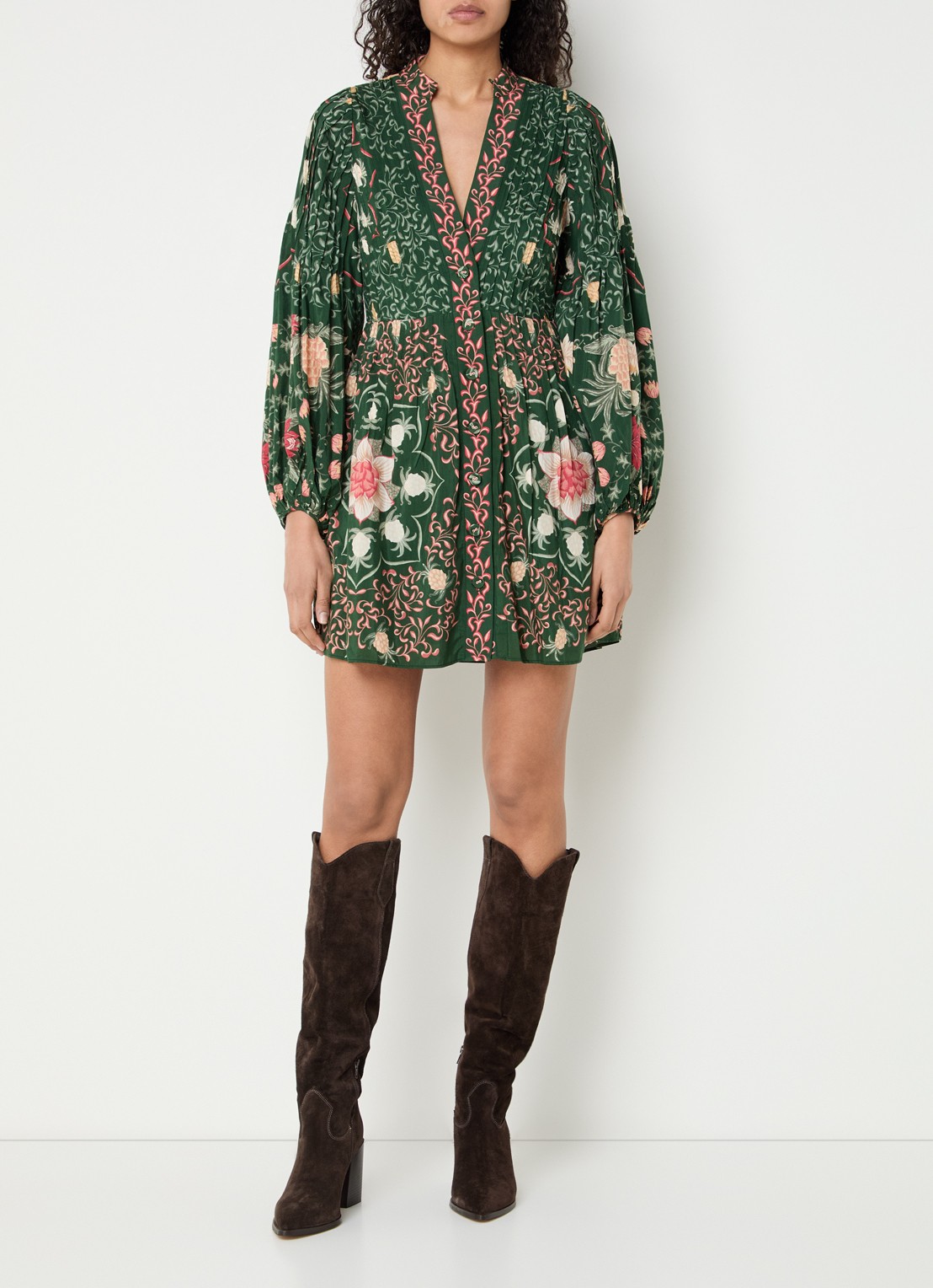 Farm Rio Mini blousejurk met print - voorkant 4 donkergroen