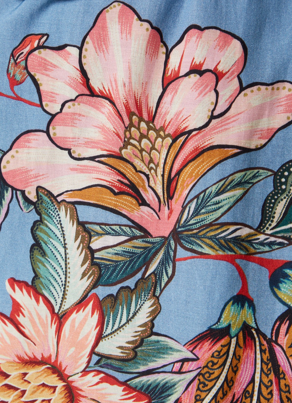 Farm Rio Mini tuniekjurk met bloemenprint en ceintuur - detail 3 staalblauw
