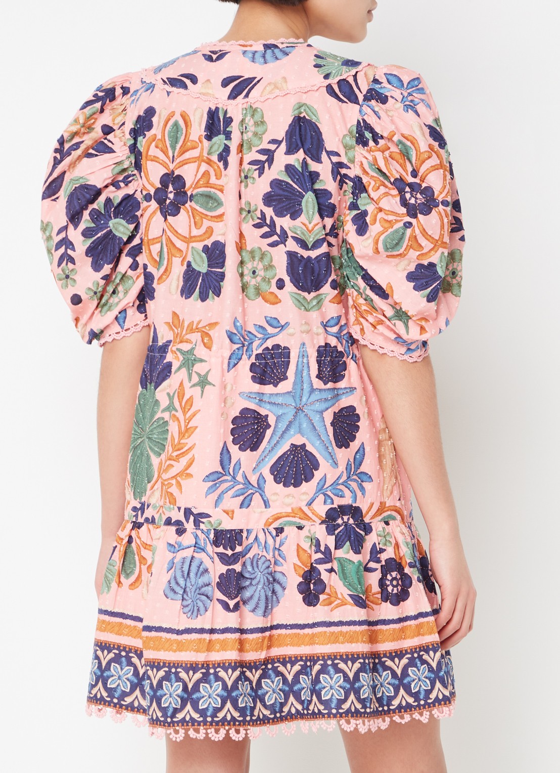 Farm Rio Mini tuniekjurk met print en pofmouw - achterkant 5 roze