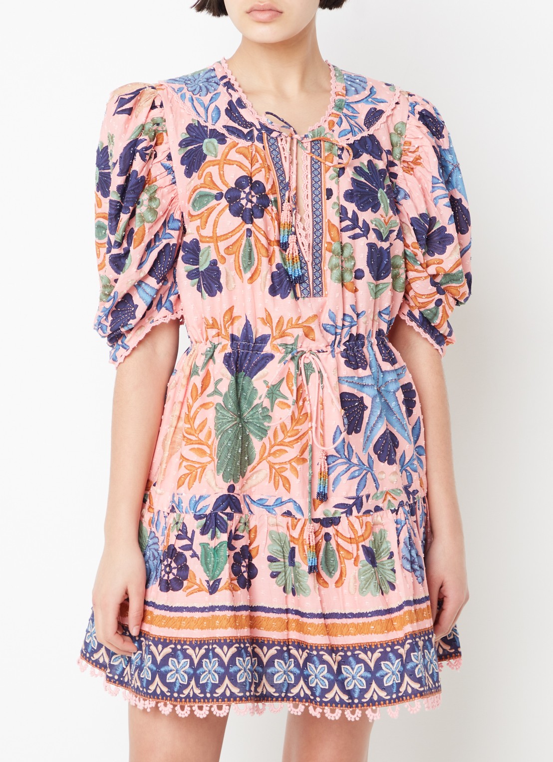 Farm Rio Mini tuniekjurk met print en pofmouw - detail 3 roze