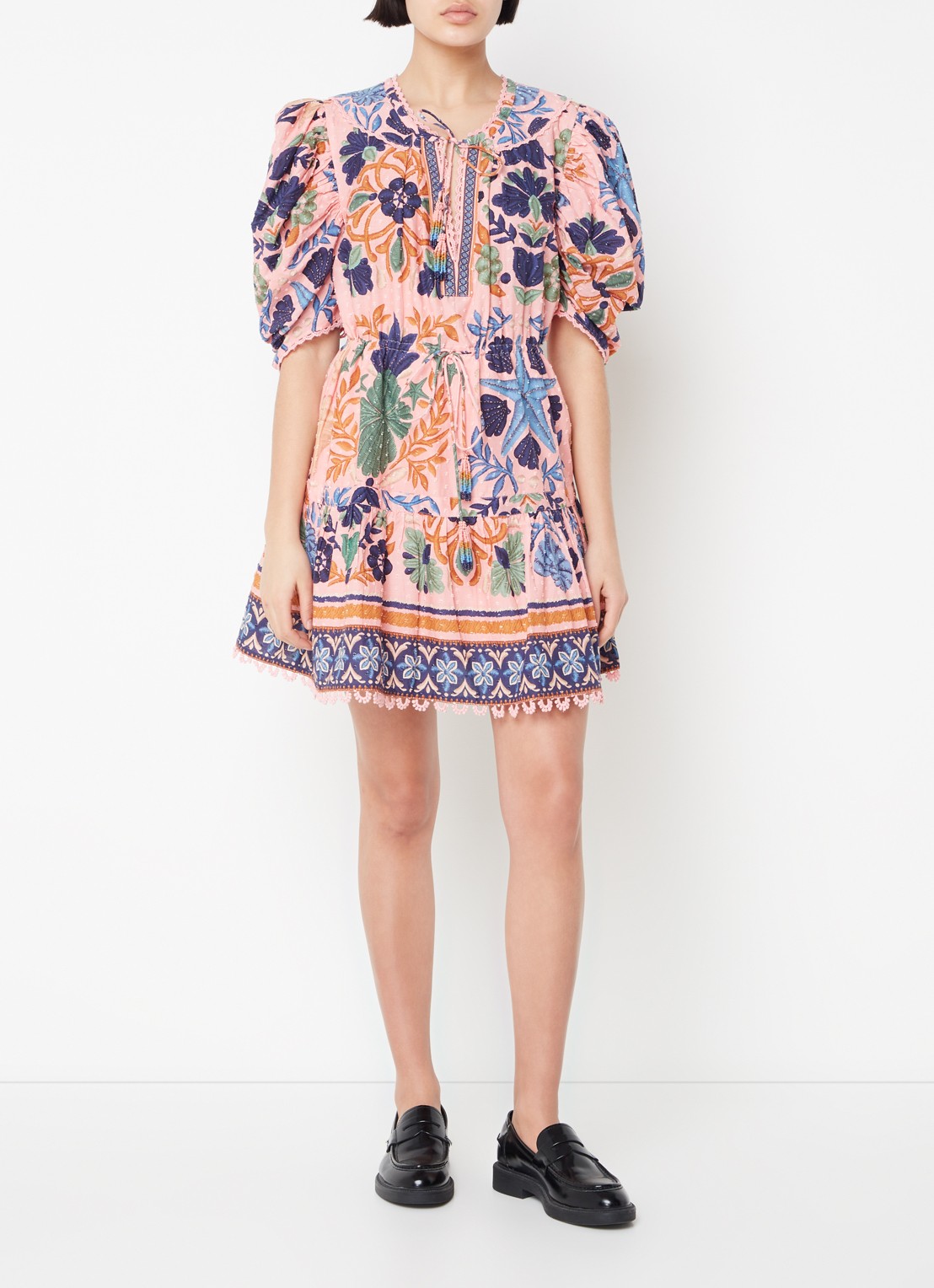 Farm Rio Mini tuniekjurk met print en pofmouw - voorkant 2 roze