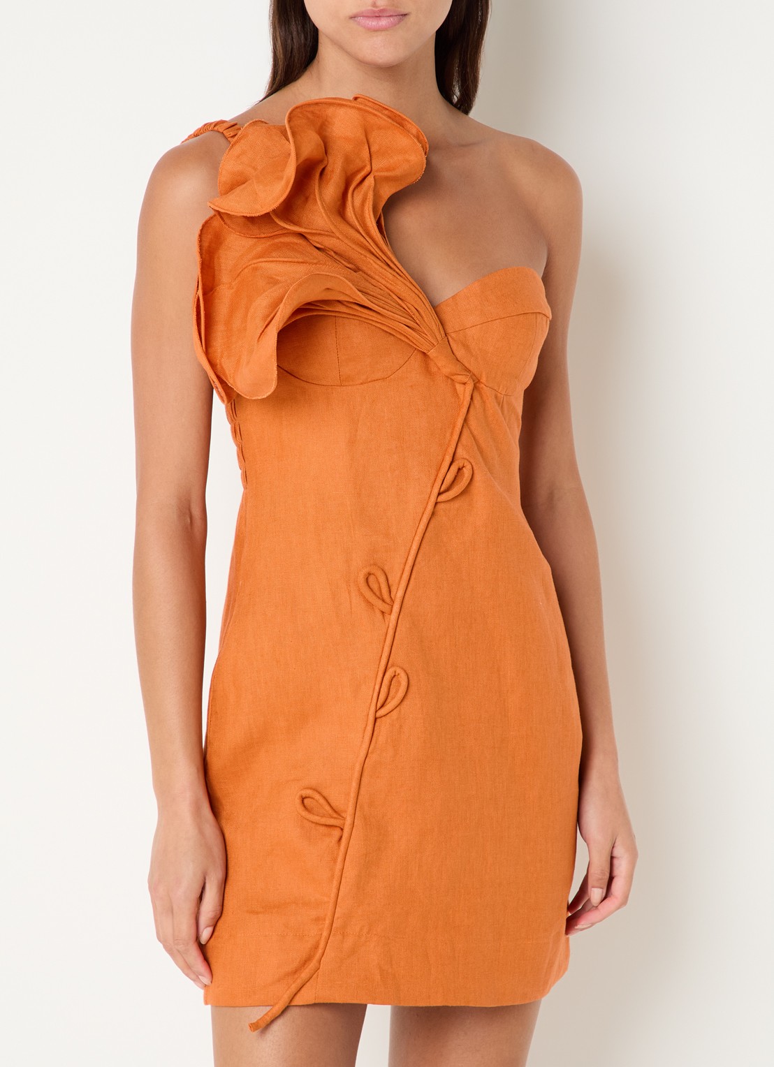 Farm Rio Miranda maxi jurk in linnenblend met print - detail 3 oranje