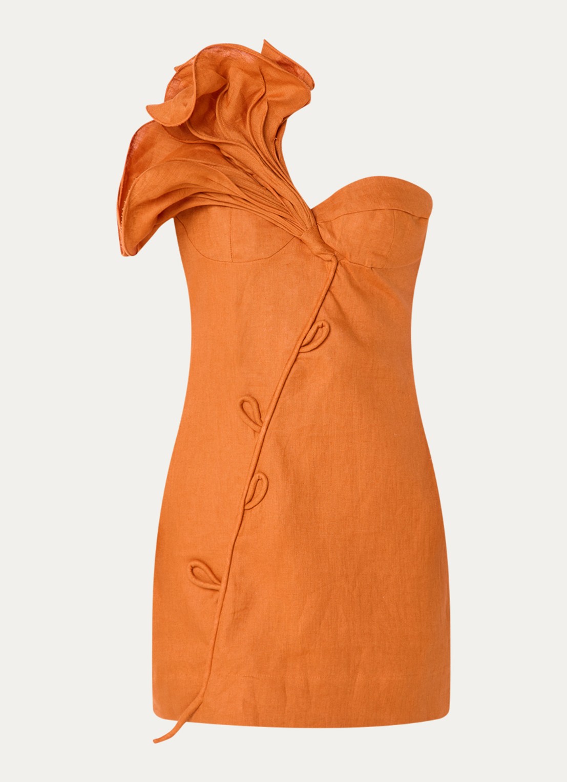 Farm Rio Miranda maxi jurk in linnenblend met print - voorkant oranje