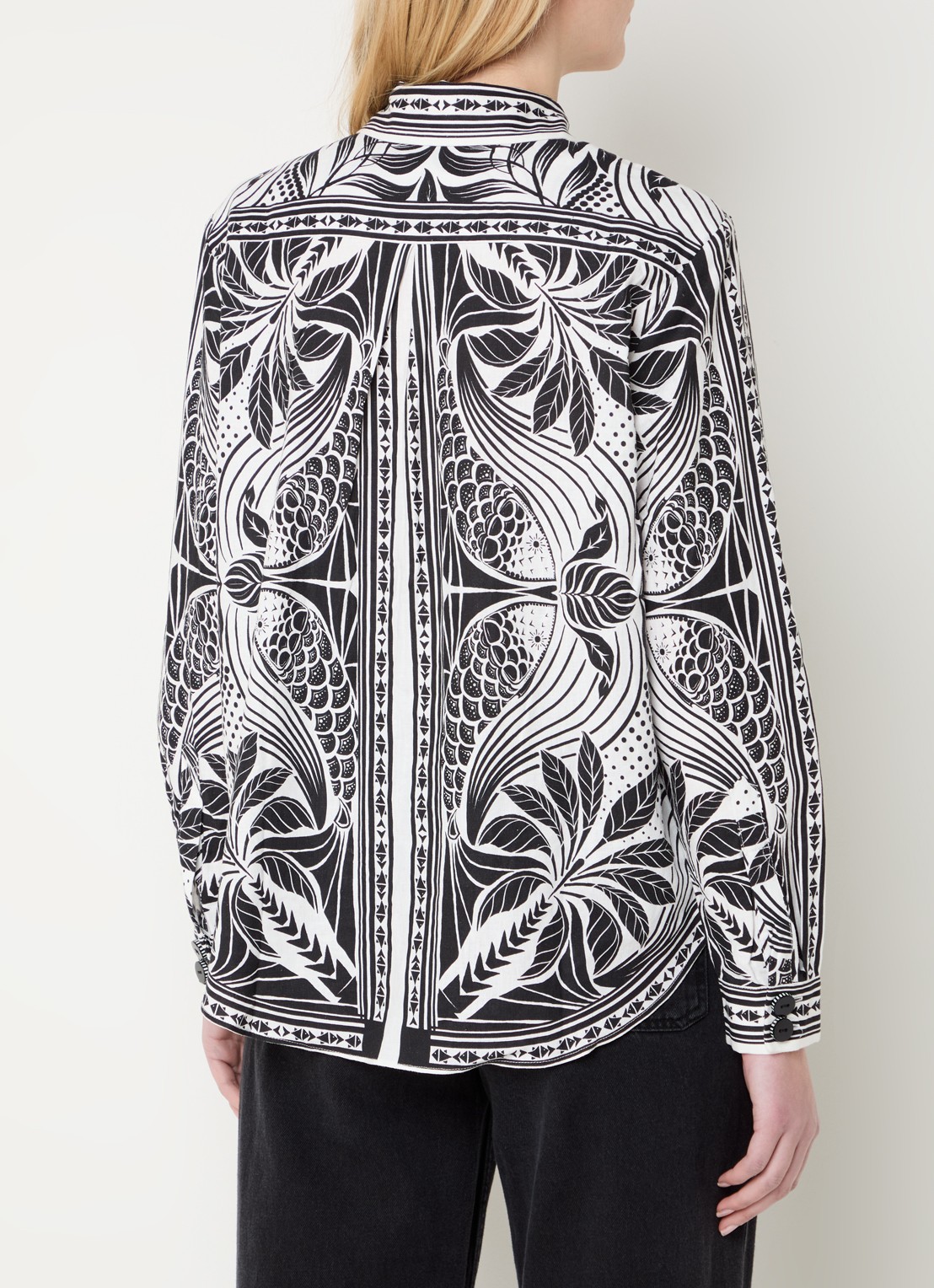 Farm Rio Monochrome blouse in linnenblend met bladprint - achterkant 3 wit