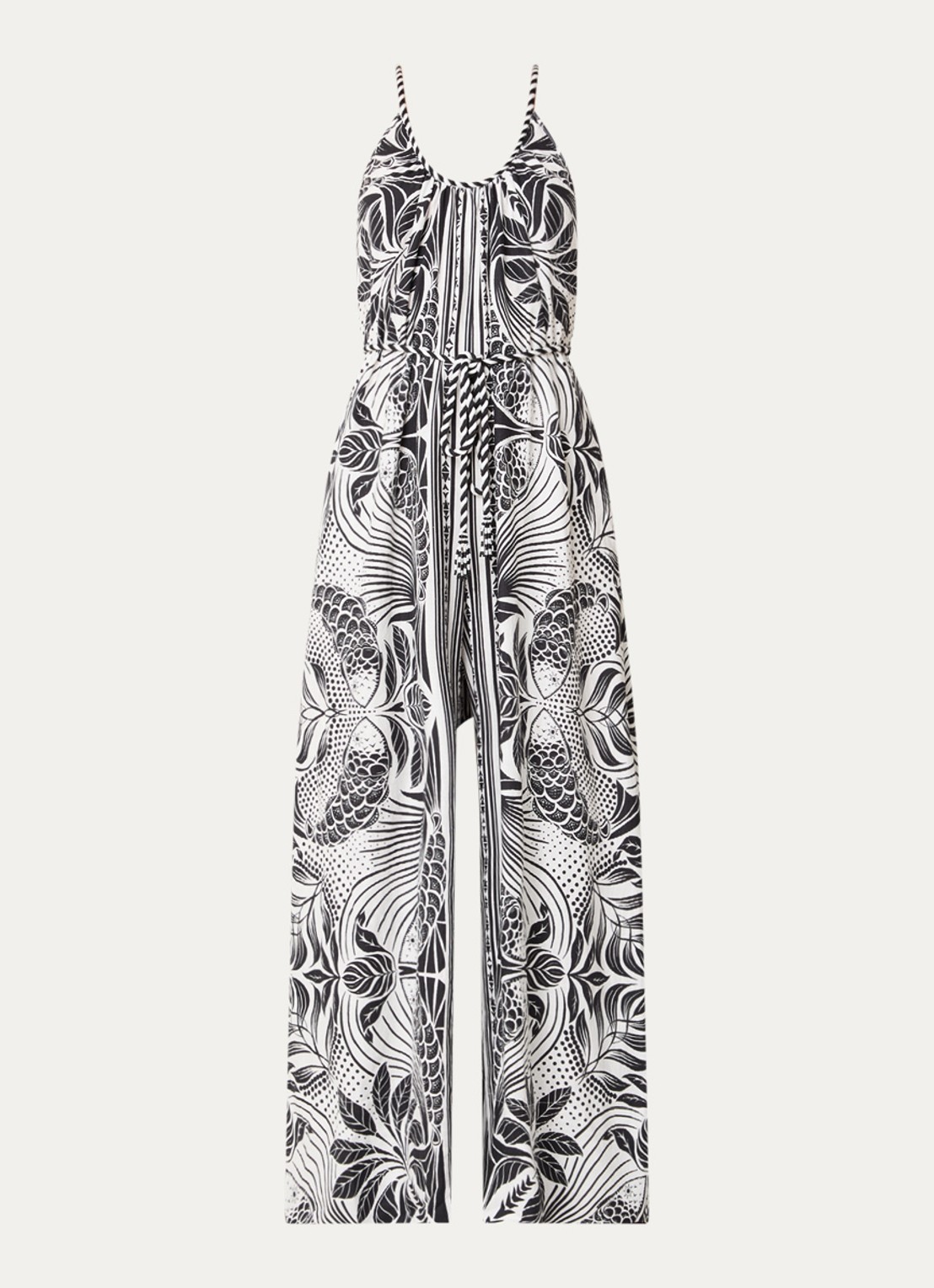 Farm Rio Monochrome wide fit jumpsuit in linnenblend met print - voorkant 2 gebroken wit