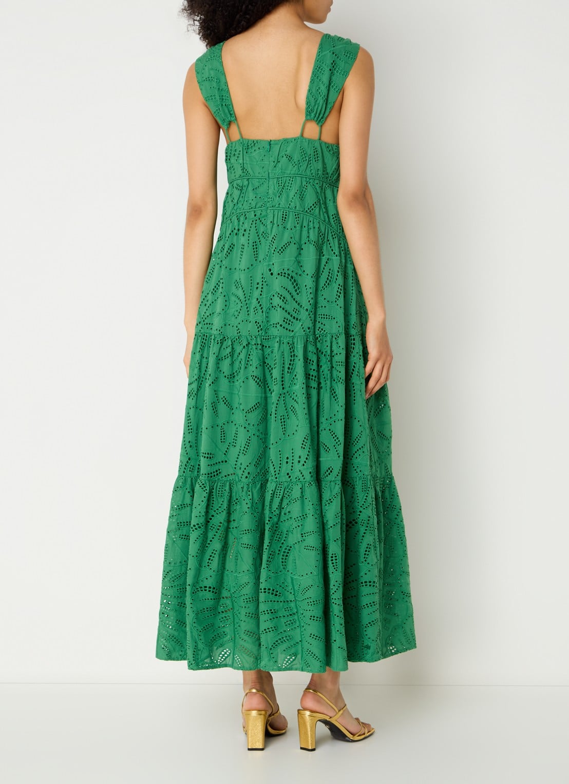 Farm Rio Monstera maxi jurk met broderie - achterkant 5 groen