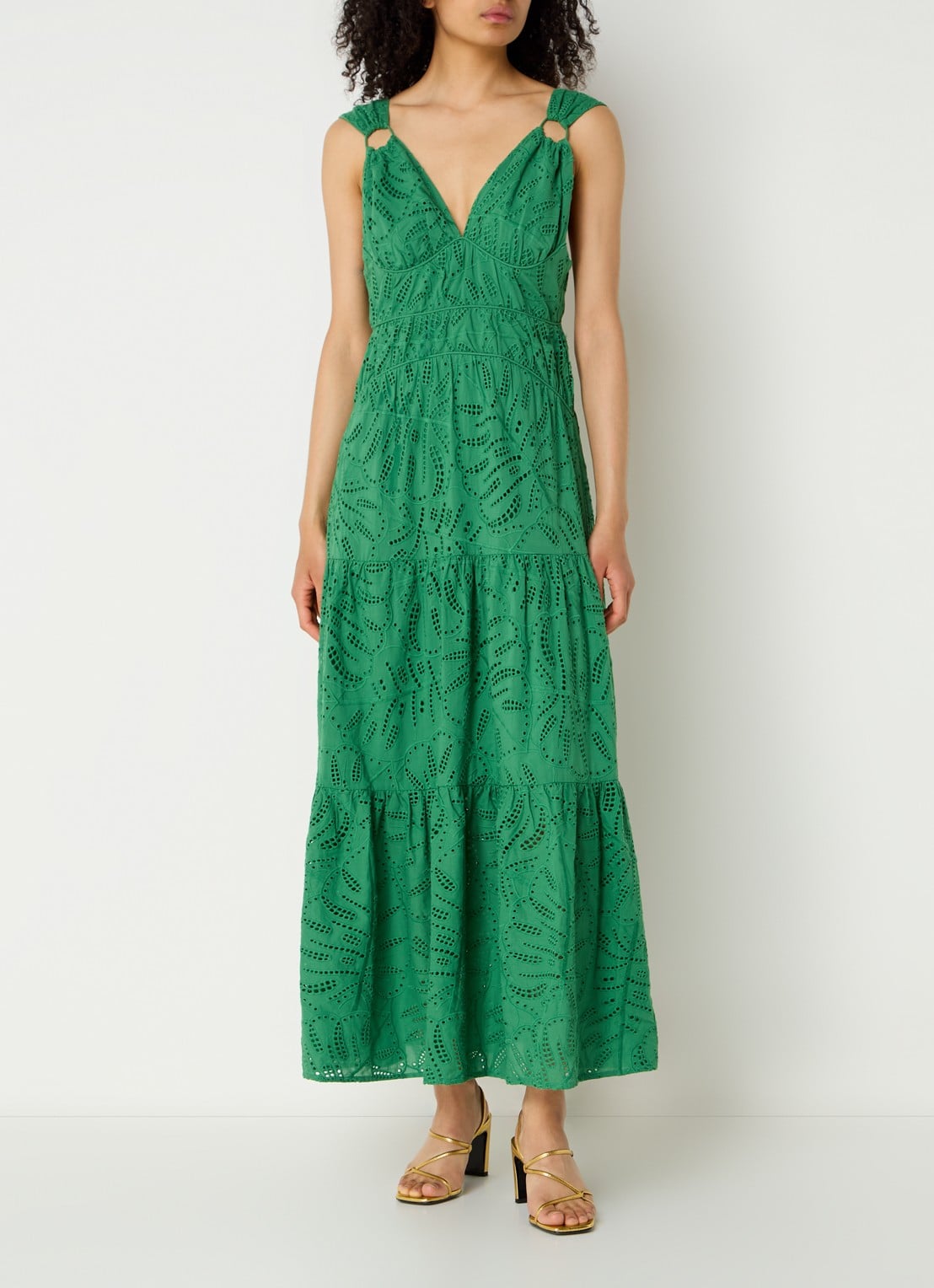 Farm Rio Monstera maxi jurk met broderie - detail 3 groen