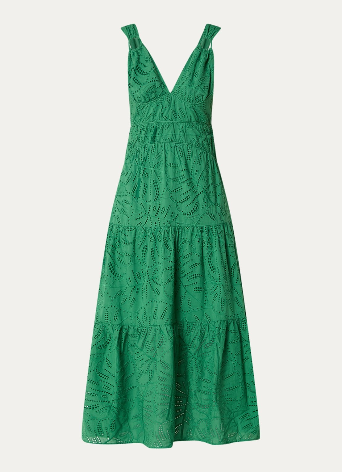 Farm Rio Monstera maxi jurk met broderie - voorkant groen