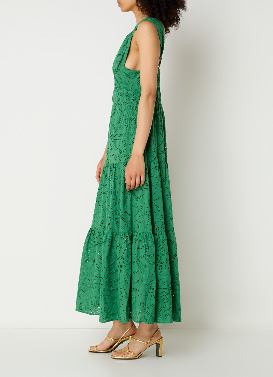 Farm Rio Monstera maxi jurk met broderie - voorkant 2 groen
