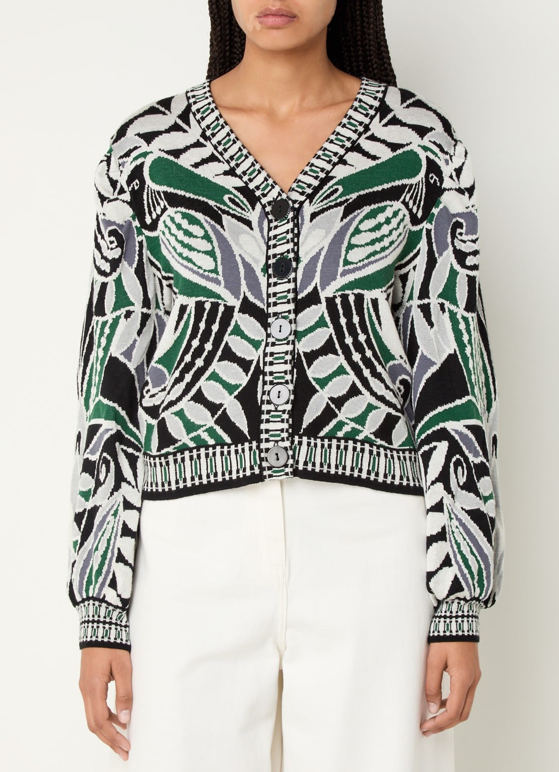 Farm Rio Nature fijngebreid vest met ingebreid patroon - detail 3 zwart