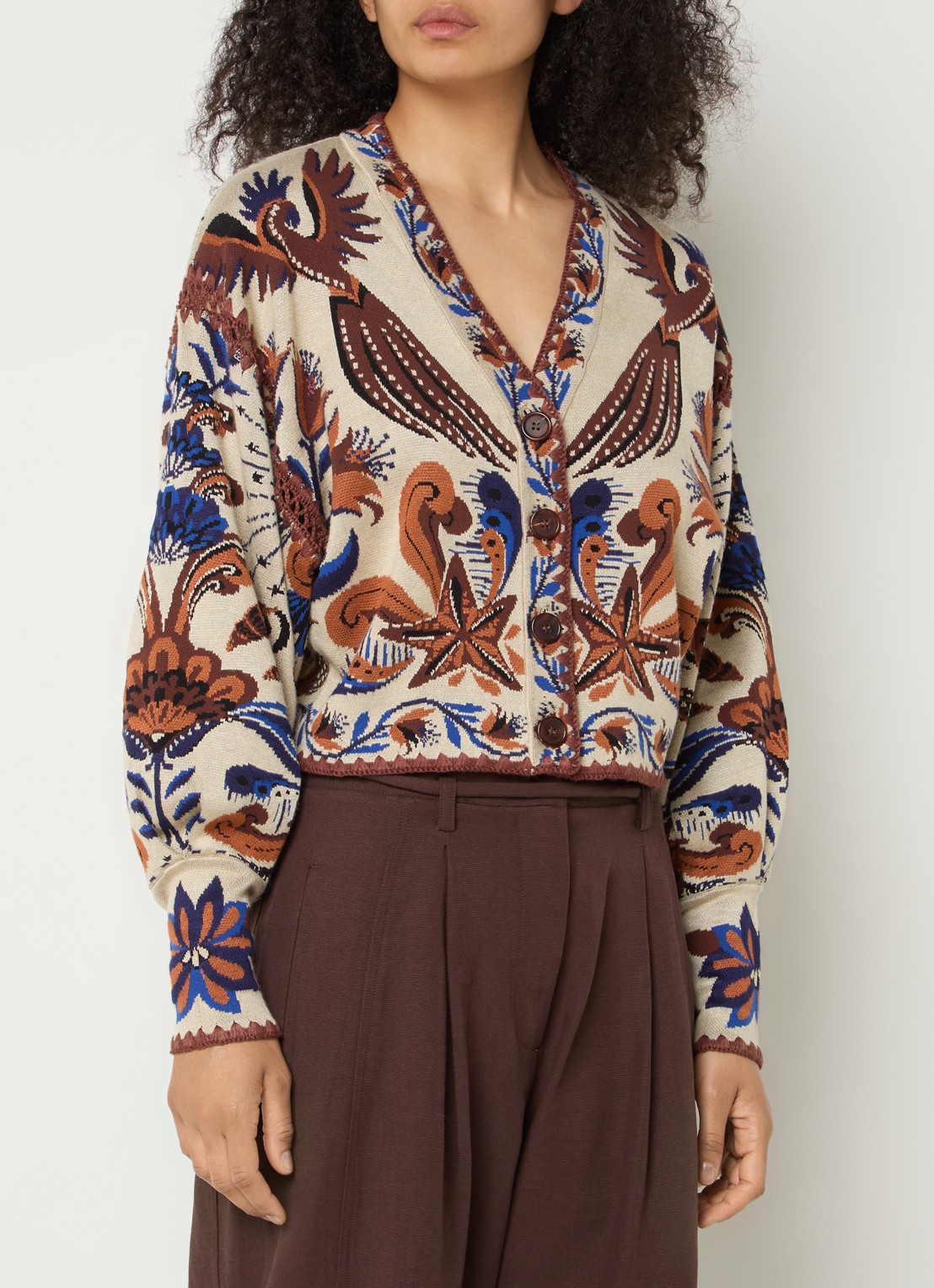 Farm Rio Nature Land fijngebreid cropped vest met ingebreid patroon - detail 4 beige