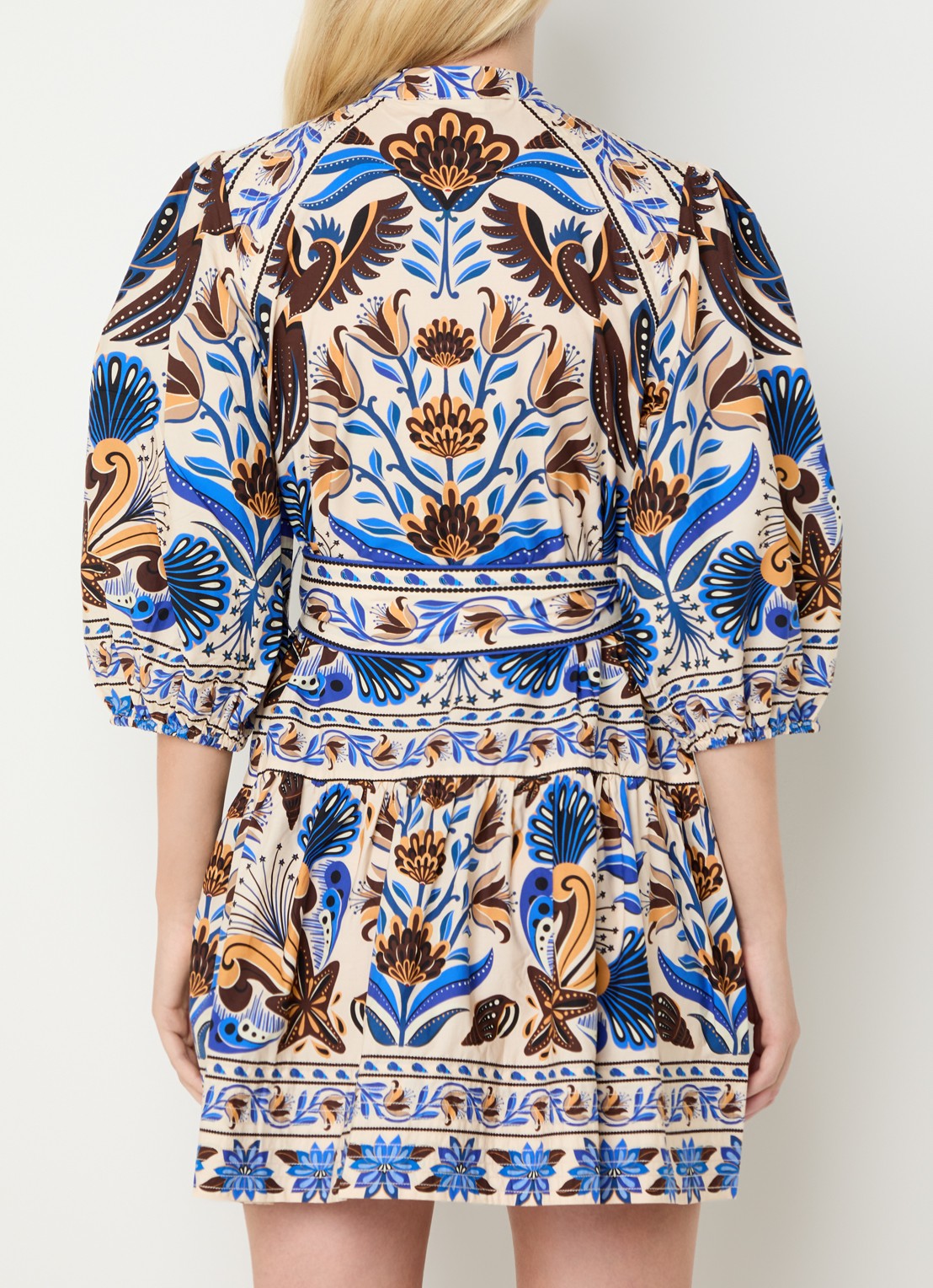 Farm Rio Nature Land mini blousejurk met print - achterkant 4 blauw