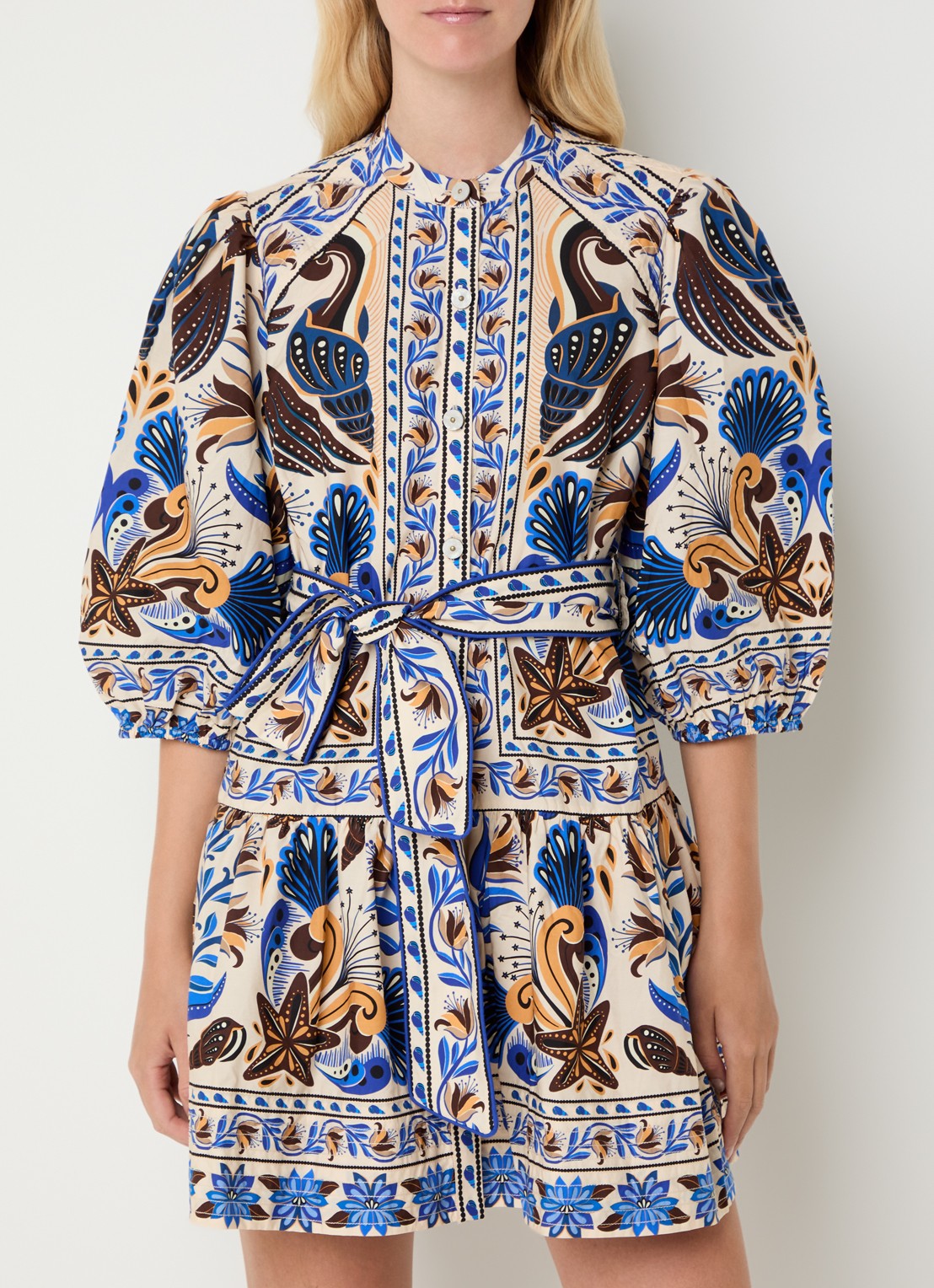 Farm Rio Nature Land mini blousejurk met print - detail 3 blauw