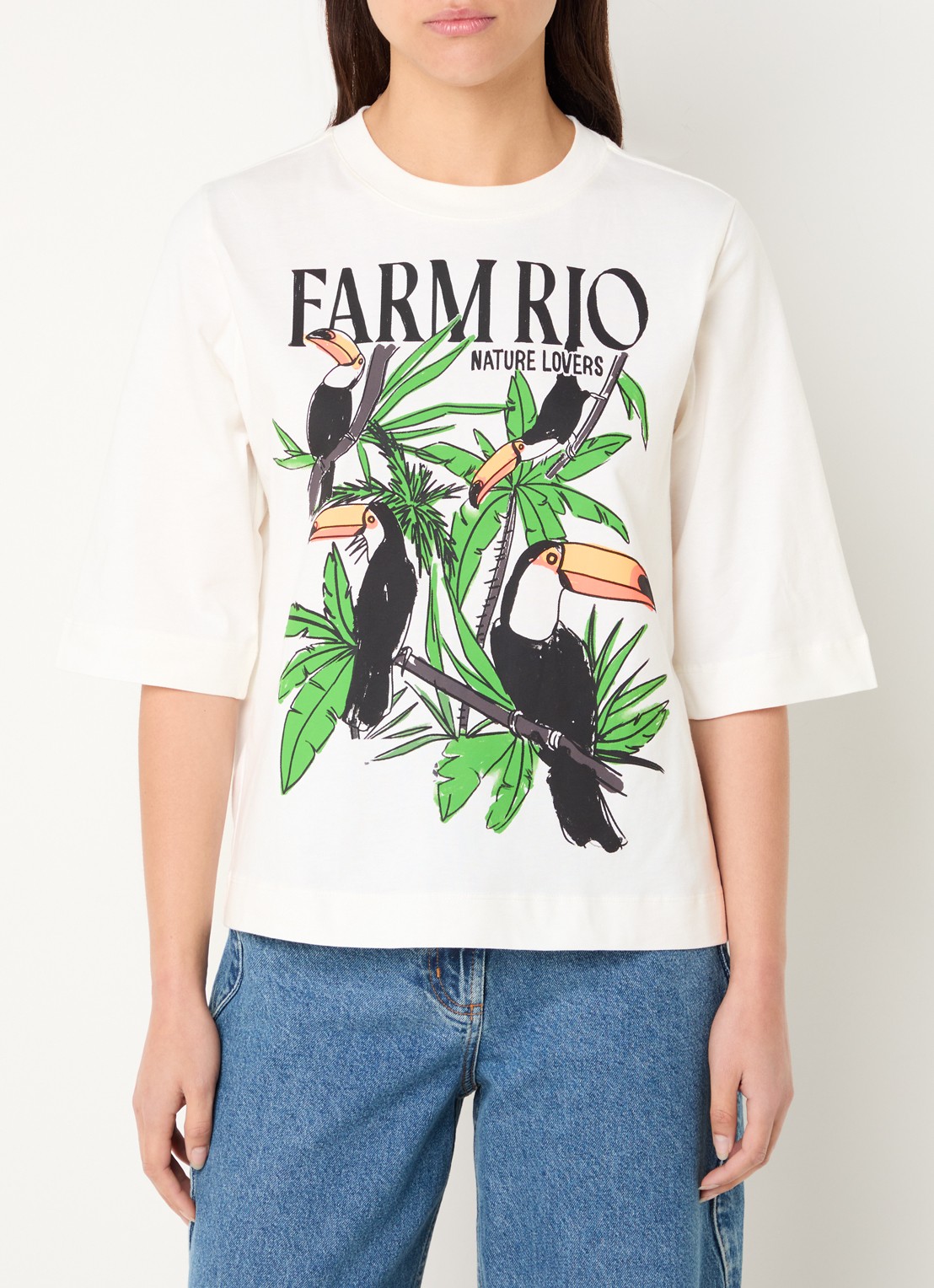 Farm Rio Nature Lovers T-shirt met logoprint - detail 4 gebroken wit