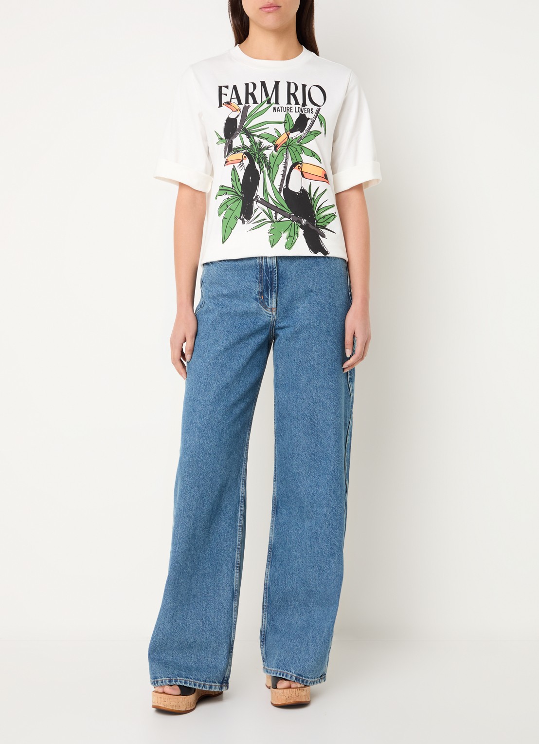 Farm Rio Nature Lovers T-shirt met logoprint - voorkant 2 gebroken wit