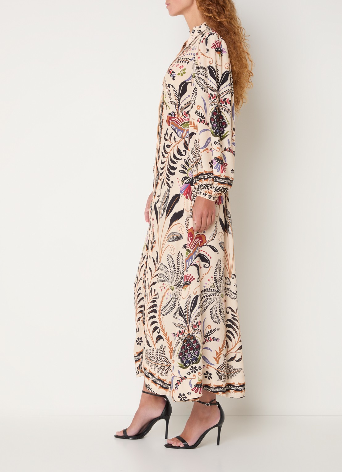 Farm Rio Nature midi blousejurk met bloemenprint - voorkant 2 beige